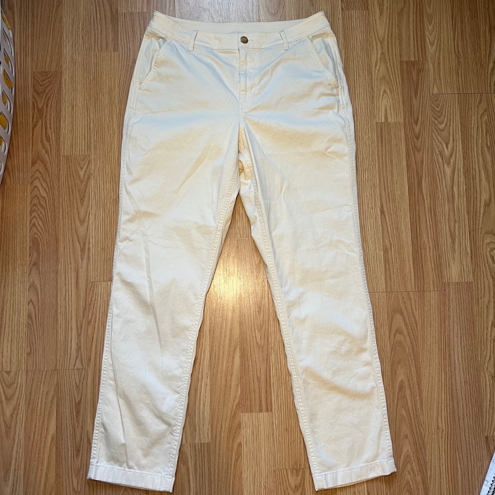 LL Bean Cream Chino Straight Leg Pants Womens‎ Size 12 Casual Preppy Classic